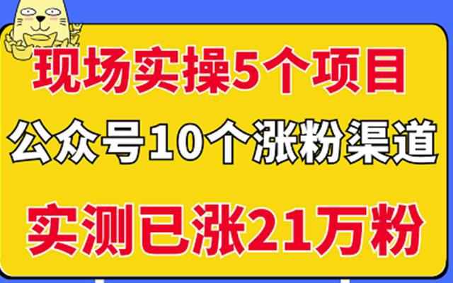 现场实操5个公众号项目，10个涨粉渠道，实测已涨21万粉