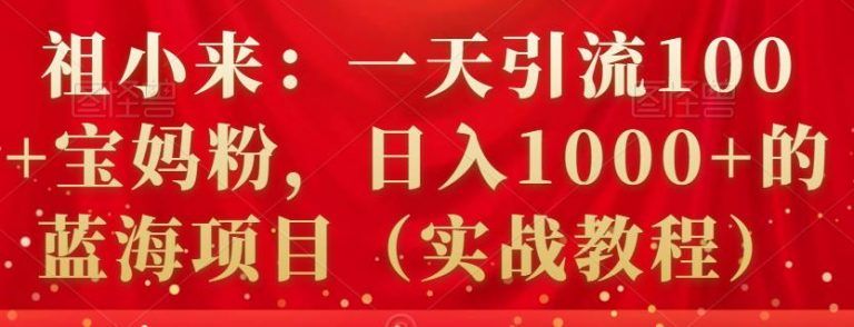 祖小来一天引流100+宝妈粉日入1000+的蓝海项目教程-个人经验技术分享