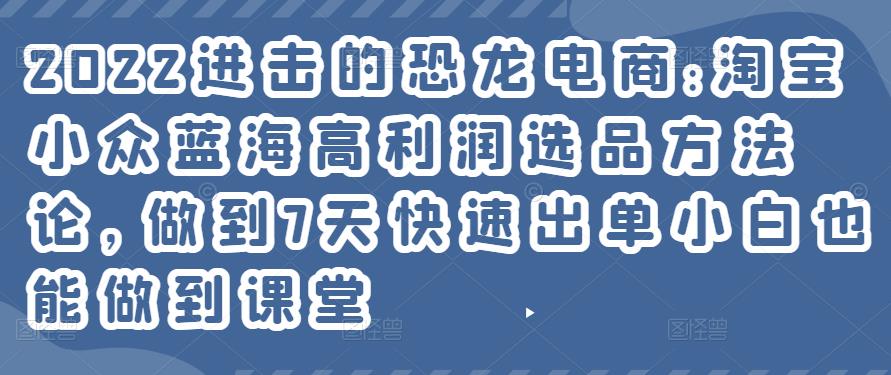 2022进击的恐龙电商:淘宝小众蓝海高利润选品方法论，做到7天快速出单小白也能做到