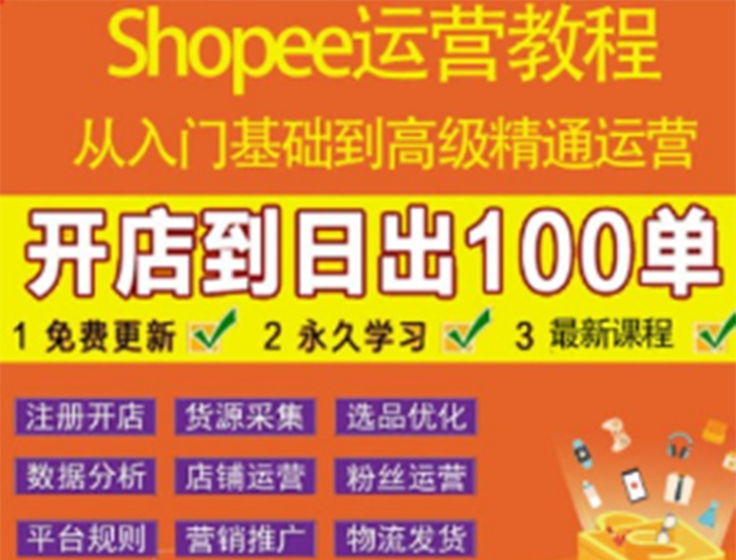 shopee运营教程：从入门基础到高级精通，开店到日出100单（全套课程）