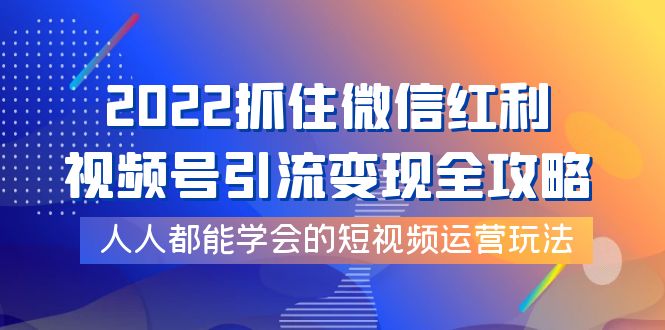 2022抓住微信红利，视频号引流变现全攻略，人人都能学会的短视频运营玩法