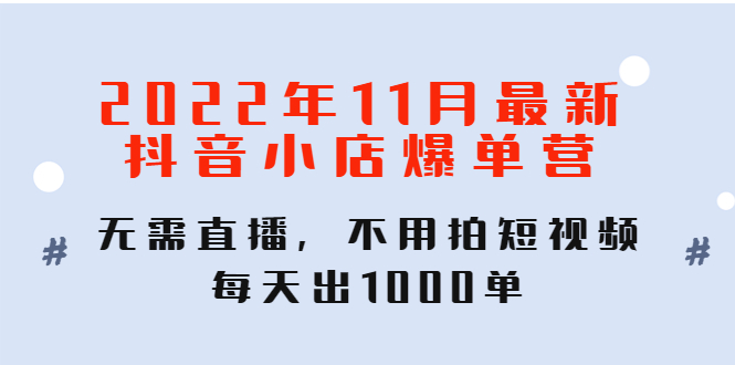 2022年11月最新抖音小店爆单营：无需直播，不用拍短视频，每天出1000单