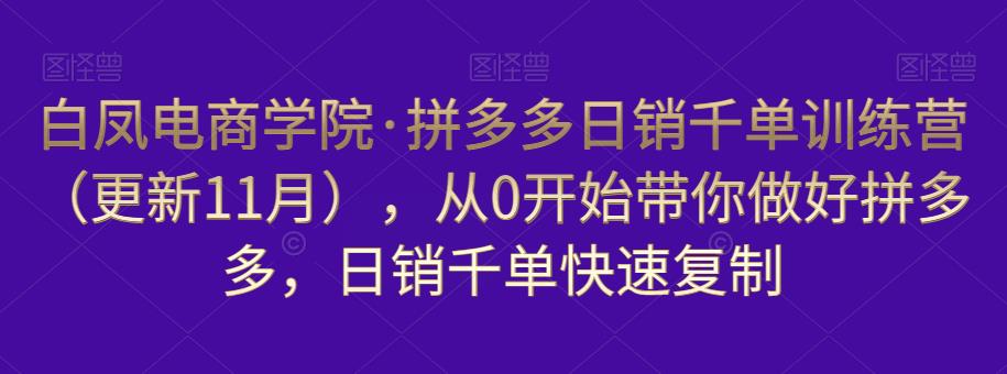 图片[1]-拼多多日销千单训练营（更新11月），从0开始带你做好拼多多，日销千单快速复制