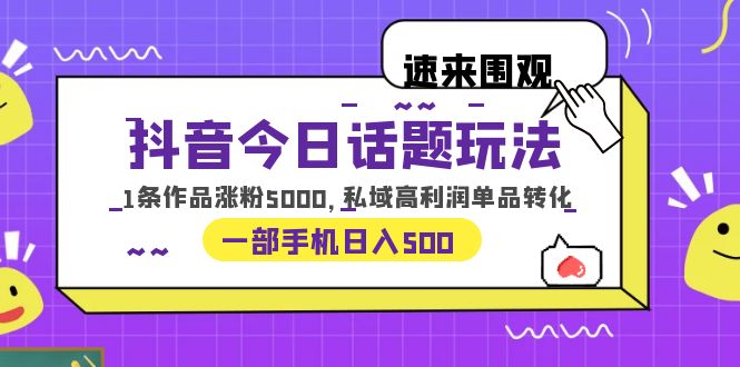 图片[1]-【2023最新抖音私域变现教程】今日话题玩法，1条作品涨粉5000，一部手机日入500！-阿灿说钱