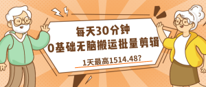 每天30分钟，0基础无脑搬运批量剪辑，1天最高1514.48？-个人经验技术分享