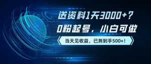 送资料1天3000+?0粉起号,小白可做,当天见收益,已测到手500+!-个人经验技术分享