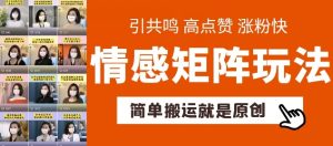简单搬运，情感矩阵玩法，涨粉速度快，可带货，可起号【揭秘】-个人经验技术分享