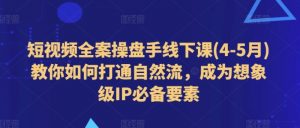 短视频全案操盘手线下课(4-5月)教你如何打通自然流,成为想象级IP必备要素-个人经验技术分享