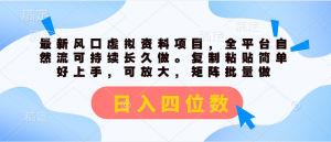 最新风口虚拟资料项目，全平台自然流可持续长久做。复制粘贴 日入四位数-个人经验技术分享