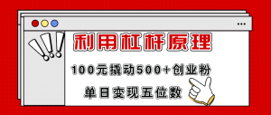 利用杠杆100元撬动500+创业粉,单日变现5位数-个人经验技术分享