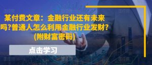 某付费文章：金融行业还有未来吗?普通人怎么利用金融行业发财?(附财富密码)-个人经验技术分享