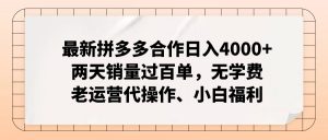 最新拼多多合作日入4000+两天销量过百单，无学费、老运营代操作、小白福利-个人经验技术分享
