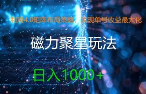 利用4.0矩阵布局策略,实现单号收益最大化,磁力聚星新玩法,日入1K+【揭秘】-个人经验技术分享
