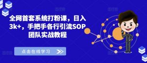 全网首套系统打粉课,日入3K+,手把手各行引流SOP团队实战教程-个人经验技术分享