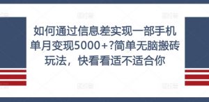 如何通过信息差实现一部手机单月变现5000+?简单无脑搬砖玩法，快看看适不适合你【揭秘】-个人经验技术分享