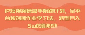 IP短视频操盘手陪跑计划，全平台独创抄作业学习法，转型月入5W的新职业-个人经验技术分享