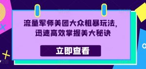 流量军师美团大众粗暴玩法,迅速高效掌握美大秘诀-个人经验技术分享
