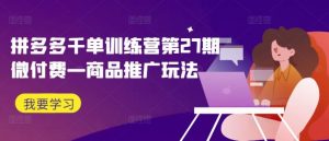 拼多多千单训练营第27期微付费—商品推广玩法-个人经验技术分享
