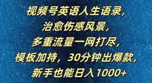 视频号英语人生语录,多重流量一网打尽,模板加持,30分钟出爆款,新手也能日入1000+【揭秘】-个人经验技术分享