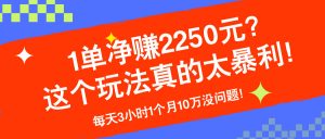 1单净赚2250元?这个玩法真的太暴利!每天3小时1个月10万没问题!-个人经验技术分享