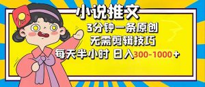 小说推文6.0,简单无脑,3分钟一个原创作品,每天半小时,日入300-1000-个人经验技术分享