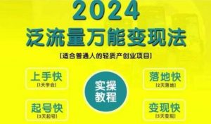 创业变现教学，2024泛流量万能变现法，适合普通人的轻质产创业项目-个人经验技术分享