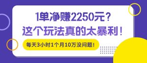 1单净赚2250元?这个玩法真的太暴利!每天3小时1个月10万没问题!-个人经验技术分享