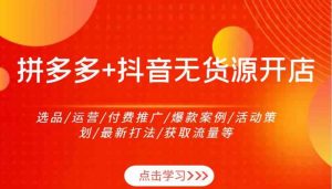 拼多多+抖音无货源开店:选品/运营/付费推广/爆款案例/活动策划/最新打法/获取流量等-个人经验技术分享