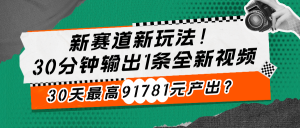 新赛道新玩法!30分钟输出1条全新视频,30天最高91781元产出?-个人经验技术分享