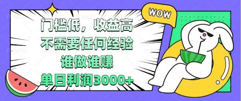 门槛低，收益高，不需要任何经验，谁做谁赚，单日利润3000+ -1