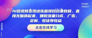 AI短视频变现训练营项目合集教程，直接无脑搞起来，赚取流量分成、广告、定制、收徒等收益（0302更新）-个人经验技术分享