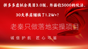 拼多多虚拟全类目3.0版，收5000的玩法30天单店铺搞了1.2W+？-个人经验技术分享