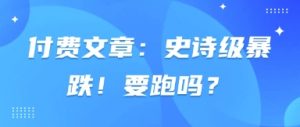 付费文章:史诗级暴跌!要跑吗?-个人经验技术分享