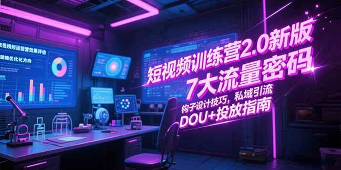 短视频训练营2.0新版，7大流量密码/钩子设计技巧/私域引流/DOU+投放指南 -1