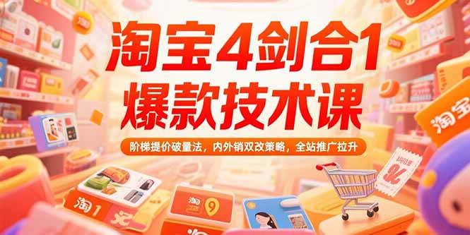 淘宝4剑合1爆款技术课，阶梯提价破量法，内外销双改策略，全站推广拉升 -1