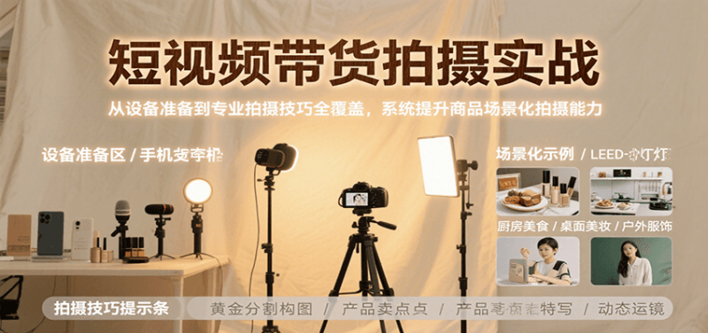短视频带货拍摄实战，从设备准备到专业拍摄技巧全覆盖，系统提升商品场景化拍摄能力 -1