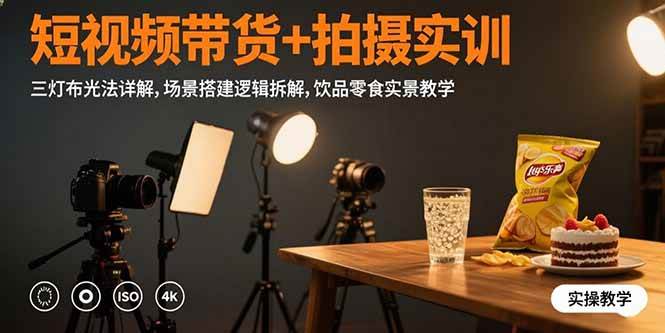 短视频带货+拍摄实训：三灯布光法详解,场景搭建逻辑拆解,饮品零食实景教学 -1