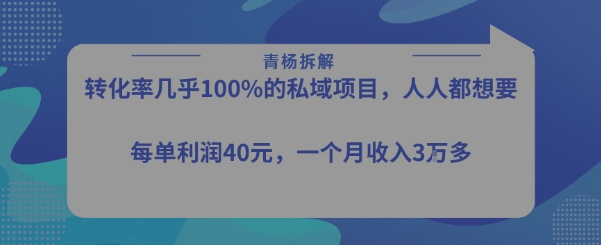 转化率最高的私域项目，每单利润40-50米，月入过1w -1