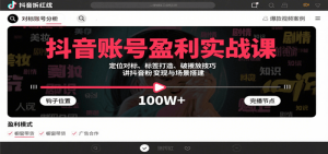 抖音账号盈利实战课，定位对标、标签打造、破播放技巧，讲涨粉变现与场景搭建-个人经验技术分享