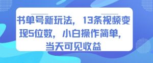 书单号新玩法,13条视频变现5位数,小白操作简单,当天可见收益-个人经验技术分享