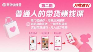 小红书带货第二期训练营，普通人月收过W的带货课，时间自由，零门槛无压货，一部手机即可操作-个人经验技术分享