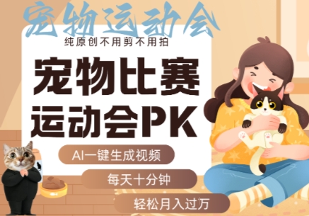 AI一键生成宠物比赛运动会PK视频，纯原创不用剪不用拍，每天十分钟，轻松月入过1W+ -1