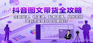 抖音图文带货全攻略:含基础课、精英课,私教直播,从账号搭建到流量提升及出单技巧-个人经验技术分享