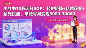 小红书10节闭环SOP:轻IP矩阵+私域获客+聚光投流,单账号月变现5000-30000-个人经验技术分享