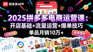 2025拼多多电商运营课:开店基础+流量运营+爆单技巧,单品月销10万+-个人经验技术分享