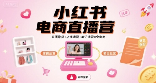 小红书电商直播营，直播带货+店铺运营+笔记运营=全电商 -1