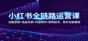 小红书全链路运营课:流量逻辑+选品货源+内容制作+矩阵起号,新手也能赚钱-个人经验技术分享