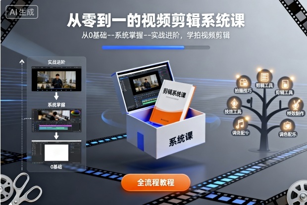 从零到一的视频剪辑系统课，从0基础–系统掌握–实战进阶，学拍视频剪辑 -1