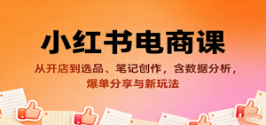 小红书电商课:从开店到选品、笔记创作,含数据分析,爆单分享与新玩法-个人经验技术分享