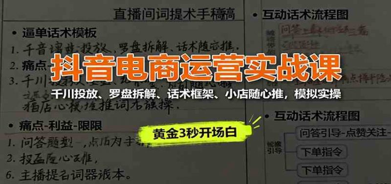 抖音电商运营实战课：千川投放、罗盘拆解、话术框架、小店随心推，模拟实操 -1